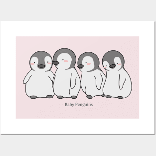 Cute Pink Baby Penguin Drawing Pattern Design Posters and Art